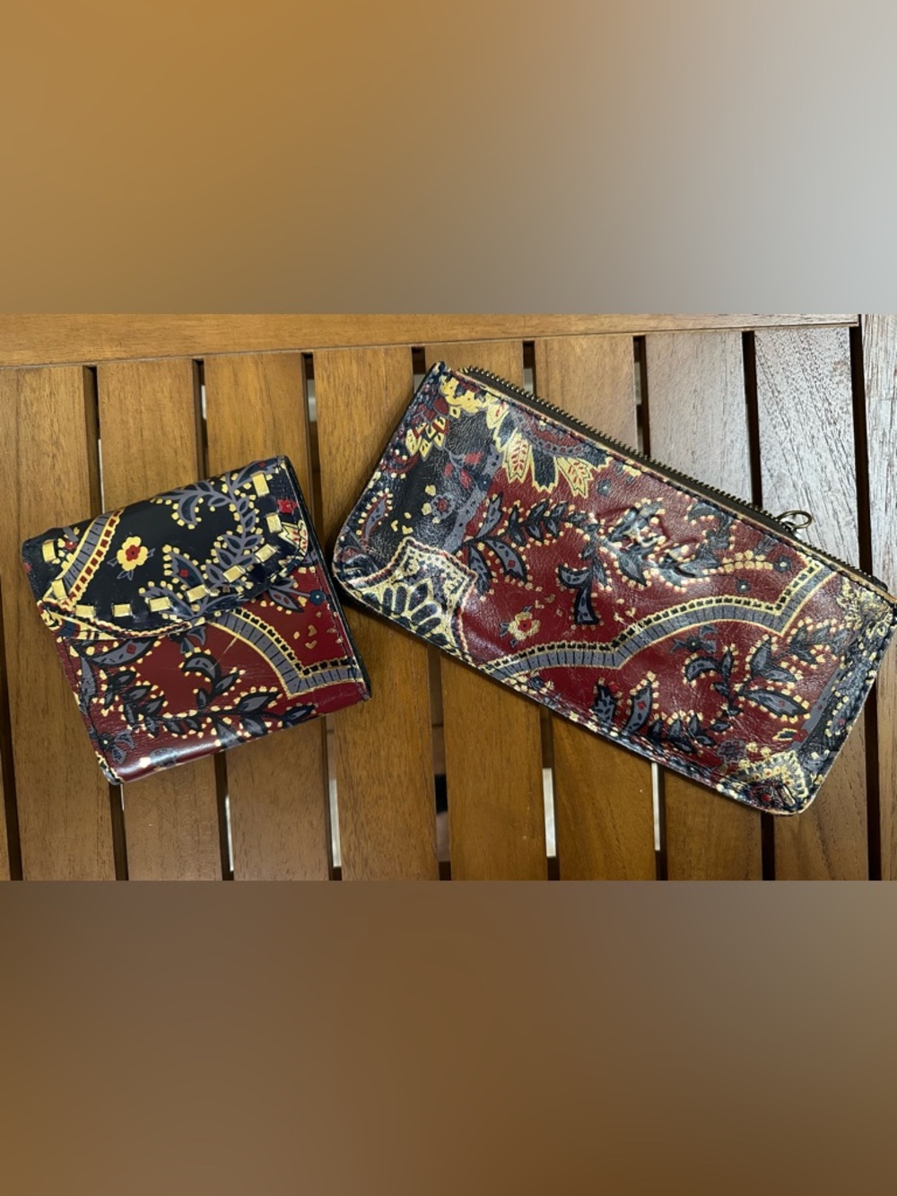 Patricia Nash Red & Blue and Gold Paisley Zip Wallet Set